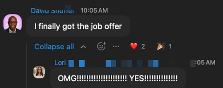 David - I finally got the job offer - Zoom chat win, verified client result, Lindsay Mustain coaching