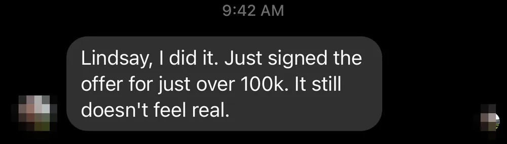 Verified Dream Job Hack client - Just signed an offer for just over 100k - verified client result, Lindsay Mustain coaching