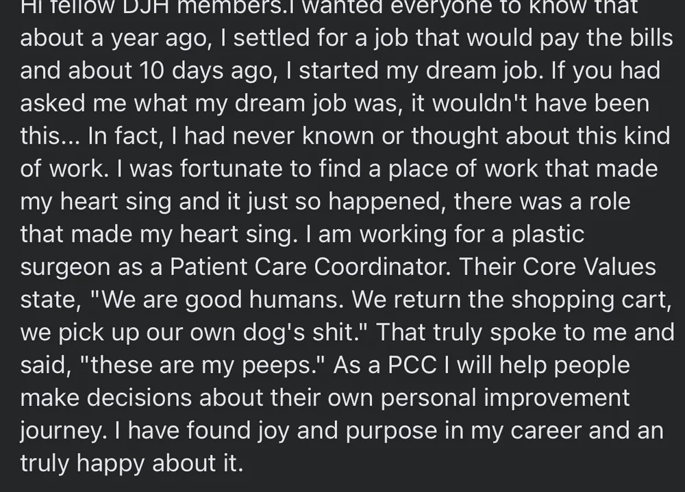 Verified Dream Job Hack client - Settled for a bill-paying job, then landed a dream job with joy and purpose - verified client result, Lindsay Mustain coaching