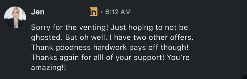 Jen fl - Sorry for the venting! Just hoping to not be ghosted. But oh well. have two - verified client result, Lindsay Mustain coaching