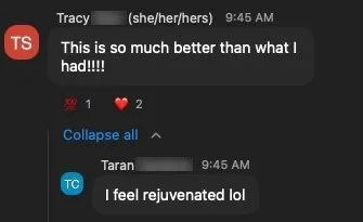 Tracy she herfhers This is so much better than what hadi!!! 1 v2 Collapse all Taran feel - verified client result, Lindsay Mustain coaching