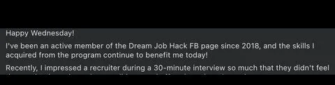 Happy Wednesday! I've been an active member of the Dream Job Hack FB page since 2018, and - verified client result, Lindsay Mustain coaching