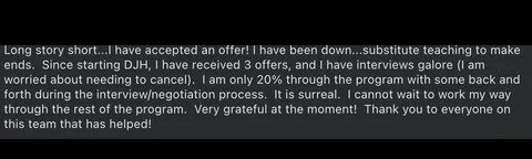 Long story short...1 have accepted an offer! have been down...substitute teaching to make - verified client result, Lindsay Mustain coaching