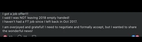 got a job offerit! said was NOT leaving 2018 empty handed! t haven't had a FT job since - verified client result, Lindsay Mustain coaching