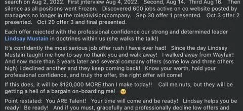 arcn on Aug 2, 2U2z2. rirst jnterview Aug 4, U2 . Second, Aug !4. hird Aug iG, then - verified client result, Lindsay Mustain coaching