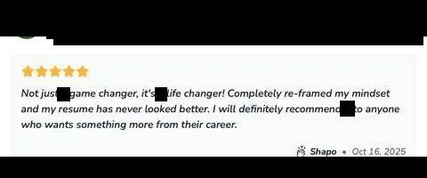 Sg. Elulg facture ie Uc changer! Completely re-framed my mindset and my resume has never - verified client result, Lindsay Mustain coaching