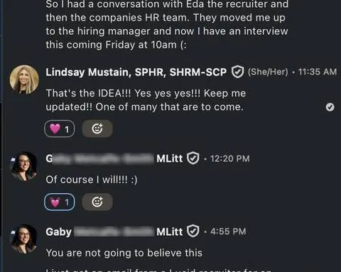 5 50 had a conversation with Eada the recruiter and then the companies HR team. They - verified client result, Lindsay Mustain coaching