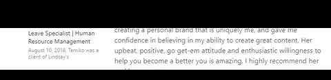 Verified client testimonial screenshot - Lindsay Mustain coaching result