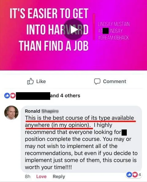 EASIER T0 GET INTO HAF iD THAN FIND A JOB nam alc Recs re Q ever le Me This is the best - verified client result, Lindsay Mustain coaching