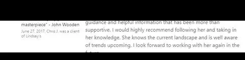 Verified client testimonial screenshot - Lindsay Mustain coaching result