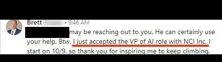 Verified client testimonial screenshot - Lindsay Mustain coaching result