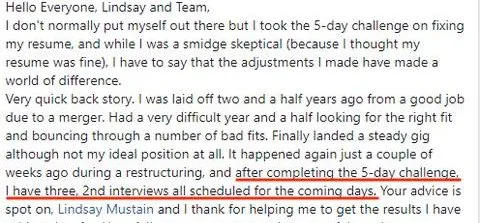 Hello Everyone, Lindsay and Team, don't normally put myself out there but took the 5-day - verified client result, Lindsay Mustain coaching