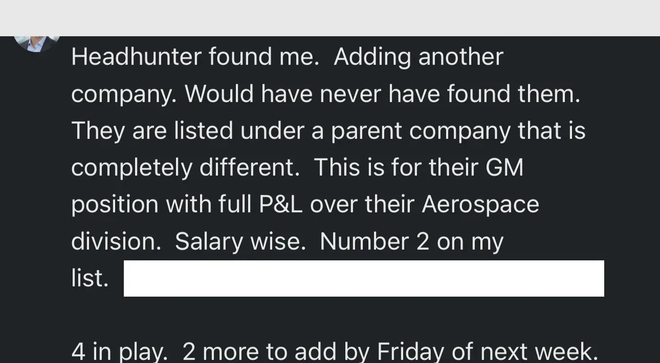 Robert Pryor MBA - headhunter reaches out with GM position, full P&L over Aerospace division, 4 companies in play with more lined up - verified client result, Lindsay Mustain coaching