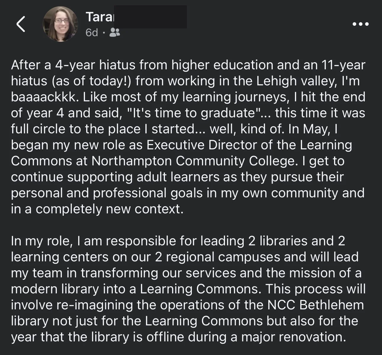 Taran Renee lands Executive Director role at Northampton Community College - verified client result, Lindsay Mustain coaching