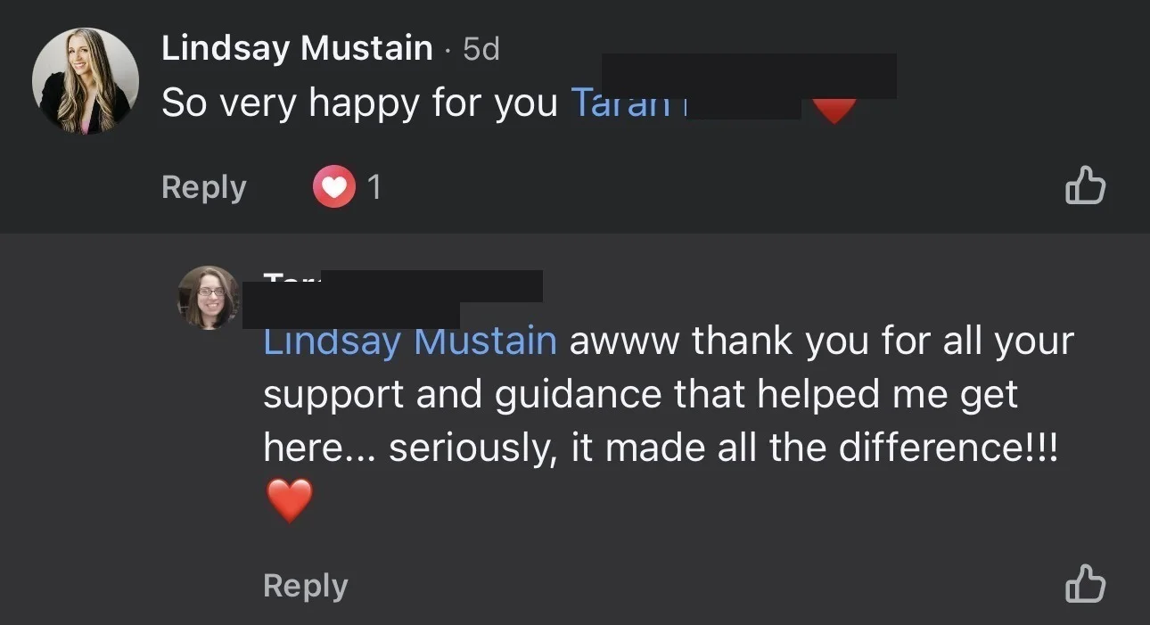 Taran, thank you Lindsay - verified client result, Lindsay Mustain coaching
